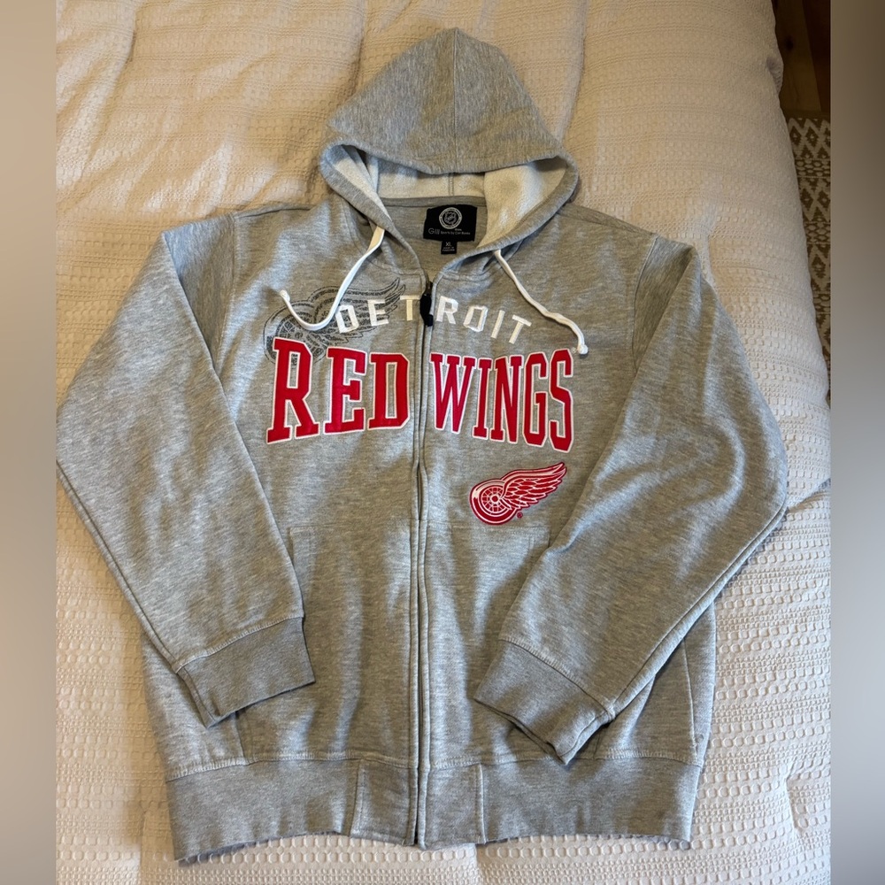 Detroit Red Wings Full Zip Hoodie Gray NHL Licensed XL